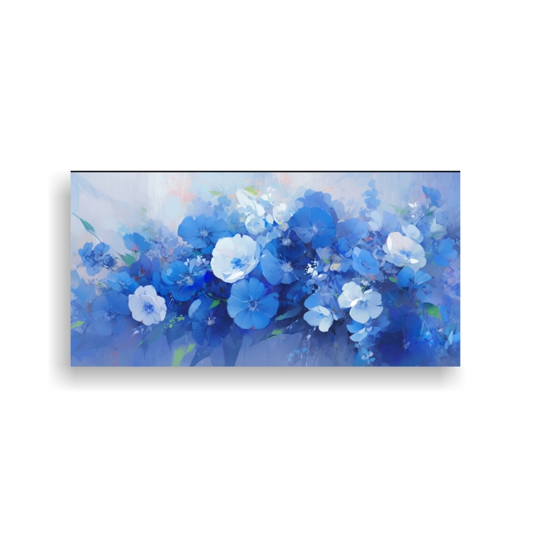CUADRO VINTAGE LIVING CON FLORES EN LIENZO ESTILO AZUL 40X20CM - 1