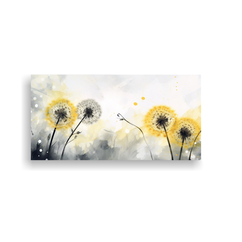 PINTURA ABSTRACTA DE DIENTE DE LEÓN AMARILLO Y NEGRO  ALTA RESOLUCIÓN 60X30CM - 1
