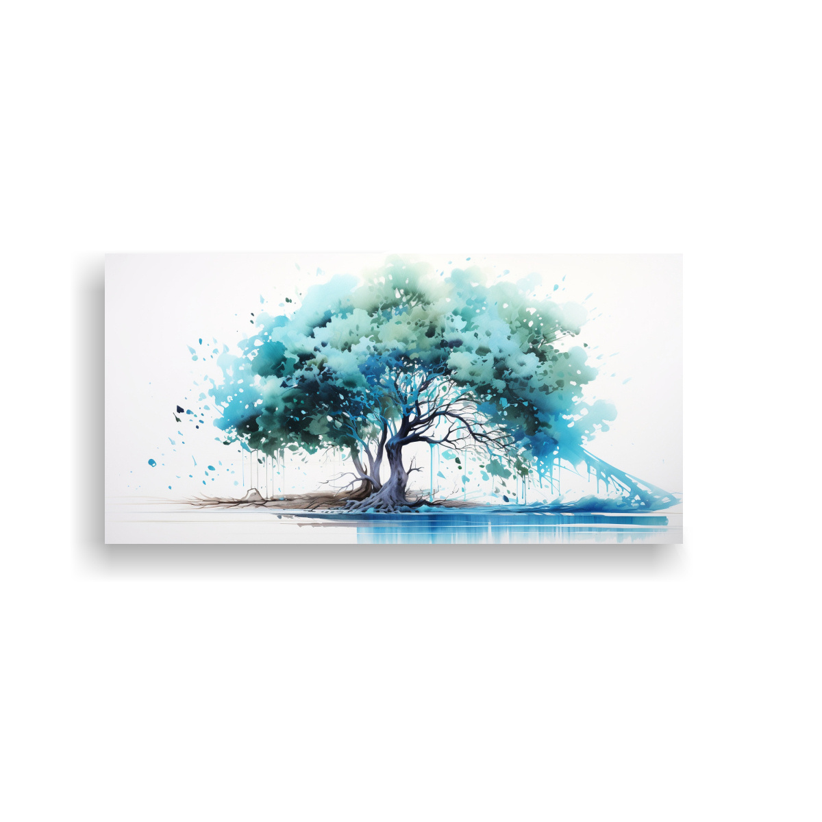 PINTURA ABSTRACTA ESTÉTICA DE UN ÁRBOL DE EUCALIPTO EN COLORES TURQUESA Y NEGRO 100X50CM - 1