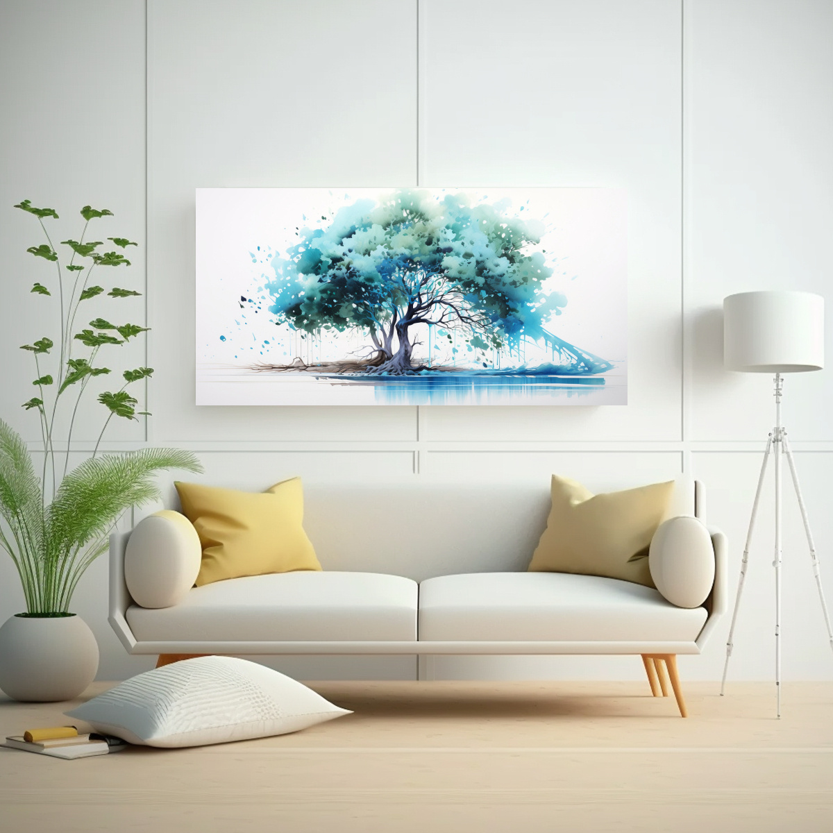 PINTURA ABSTRACTA ESTÉTICA DE UN ÁRBOL DE EUCALIPTO EN COLORES TURQUESA Y NEGRO 100X50CM - 2