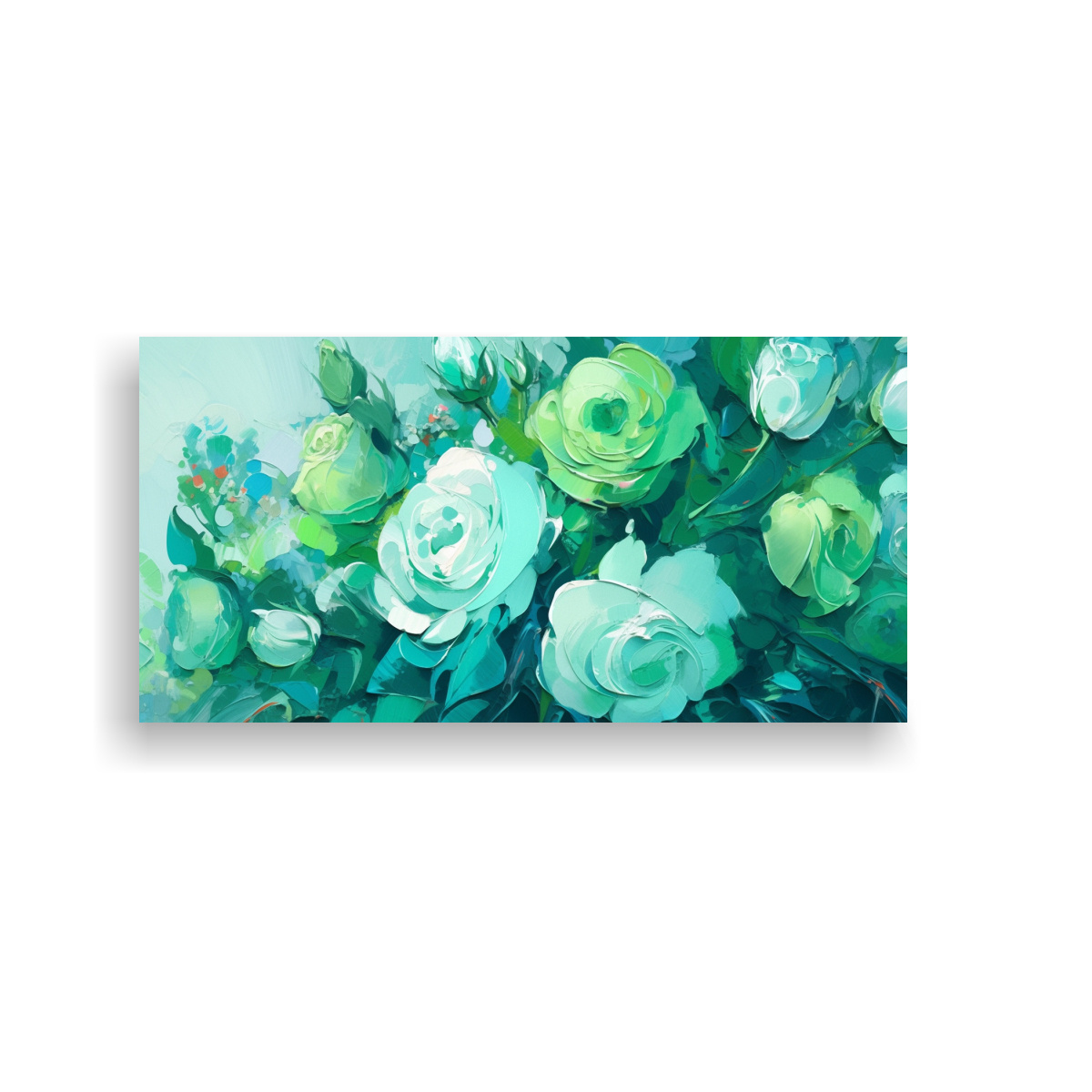 PINTURA EN LIENZO DE FLORES EN COLORES VERDE Y CIAN PARA DECORACIÓN DEL HOGAR 140X70CM - 1