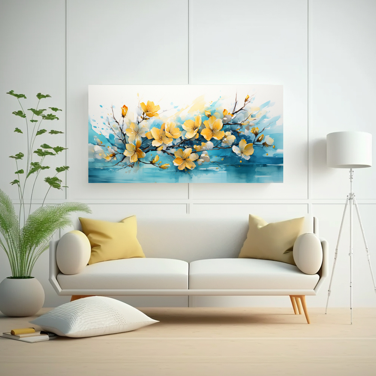 PINTURA DECORATIVA DE LIENZO TELA CANVAS COMPOSICIÓN EQUILIBRADA FLORES DE CEREZO O SAKUR 120X60CM - 2