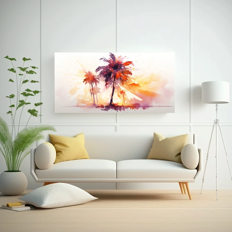 LIENZO ESPECTACULAR COMBINACIÓN PALMA ROJA Y NARANJA PINTURA ABSTRACTA ACUÁTICA. 160X80CM - 2