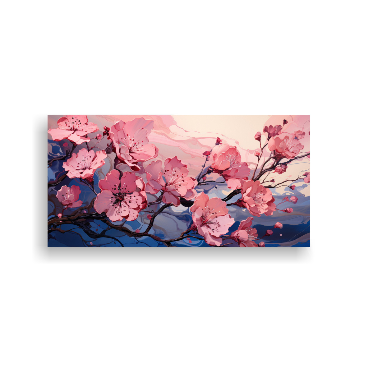 PINTURA DECORATIVA EN ACUARELA COLOR ROSA CON ATMÓSFERA NEONOIR DE ARTE NEO POP 40X20CM - 1