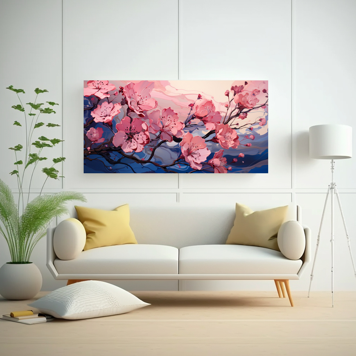 PINTURA DECORATIVA EN ACUARELA COLOR ROSA CON ATMÓSFERA NEONOIR DE ARTE NEO POP 40X20CM - 2