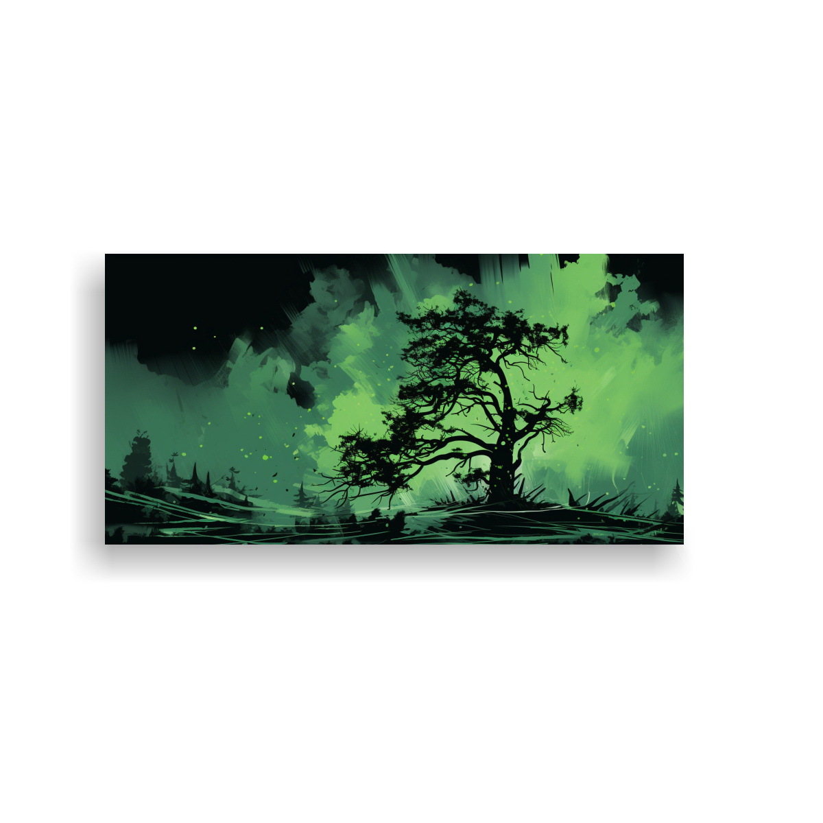 CUADRO DECORATIVO SIMPLE BOSQUEJO DE UN ÁRBOL DE SECUOYA EN COLORES VERDE Y NEGRO AMBIENT 40X20CM - 1