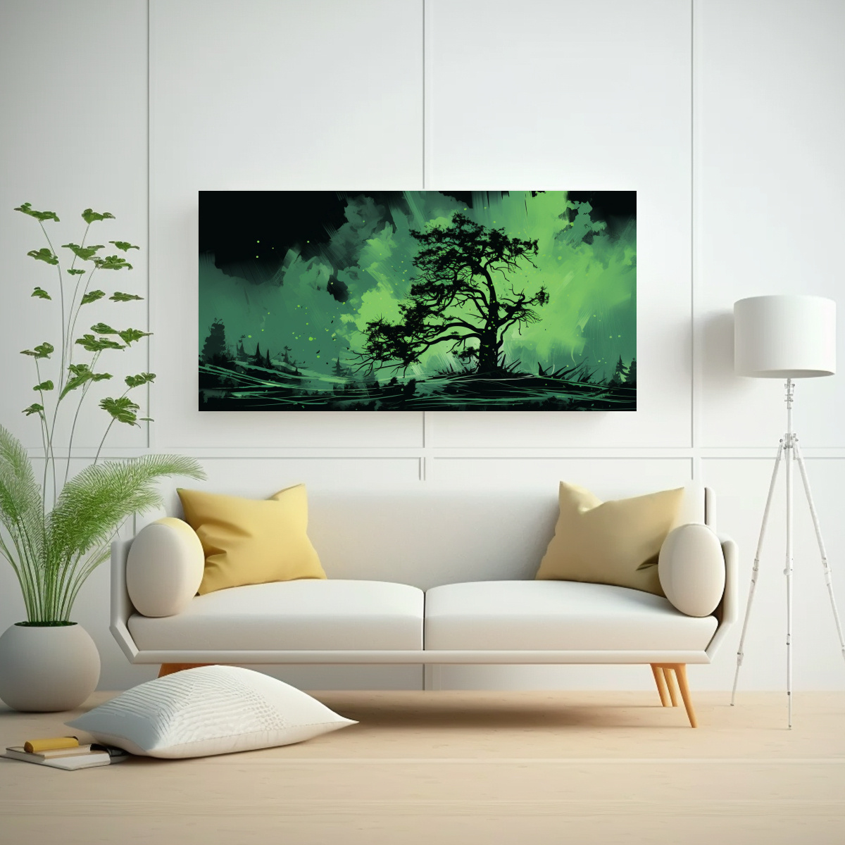 CUADRO DECORATIVO SIMPLE BOSQUEJO DE UN ÁRBOL DE SECUOYA EN COLORES VERDE Y NEGRO AMBIENT 40X20CM - 2