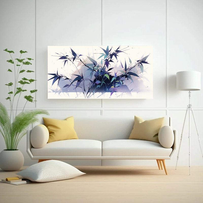 CUADRO ARMONÍA COLORES PLANTAS DE BAMBÚ EN ACUARELAS ATMOSFERA NEONOIR 100X50CM - 2