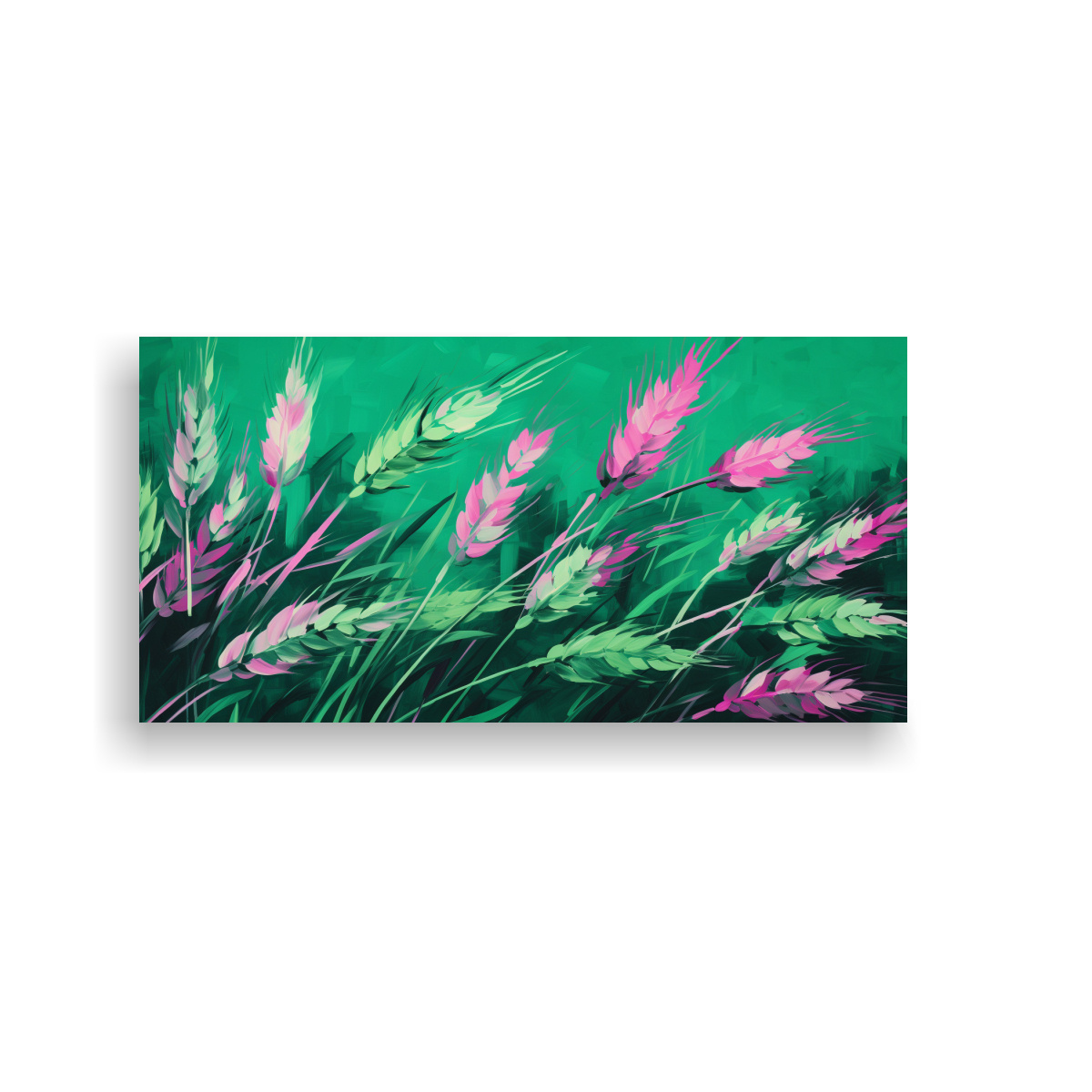 CUADRO DE TELA MÁGICO CON GRANOS DE TRIGO EN TONOS VERDE Y ROSA EN ATMÓSFERA NEONOIR 160X80CM - 1