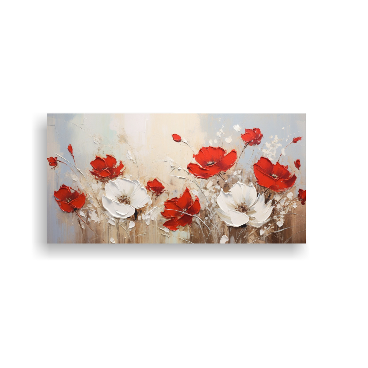 PINTURA EN TELA CANVAS MOTIVO FLORES BLANCAS Y ROJAS EN LA DECORACIÓN 120X60CM - 1