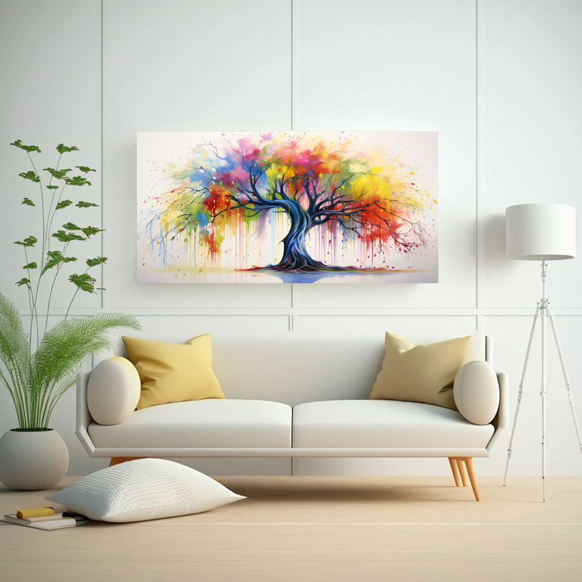 ARTE TELA CANVAS OFICINA WILLOW TREE COLORES ARCOÍRIS PINTURA ABSTRACTA ACUARELA 140X70CM - 2