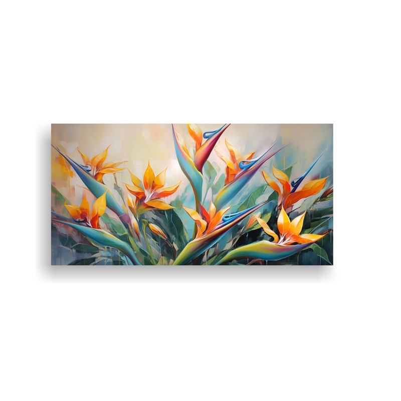 PINTURA ABSTRACTA DE ALTA CALIDAD DE UNA COMPOSICIÓN DE FLORES AVE DEL PARAÍSO 160X80CM - 1