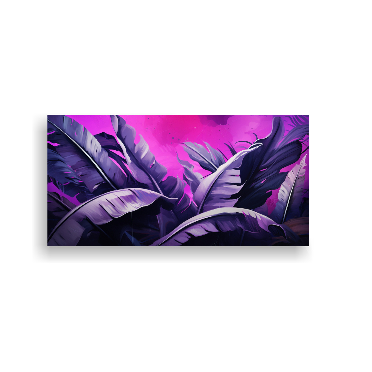 PINTURAS DE DECORACIÓN CON HOJAS DE PLÁTANO EN COLORES PÚRPURA Y ATMÓSFERA NEONOIR. 160X80CM - 1