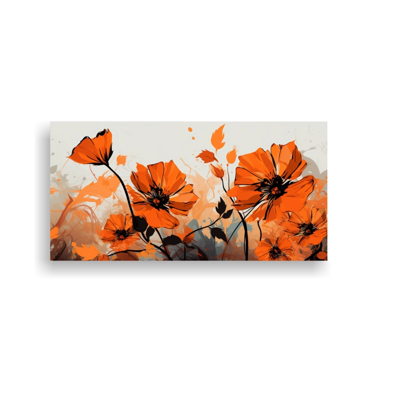 CUADRO INSPIRACIÓN ARTE URBANO NARANJA Y NEGRO, ATMÓSFERA NEONOIR, ESTILO PINTURAS DECOR 100X50CM - 1