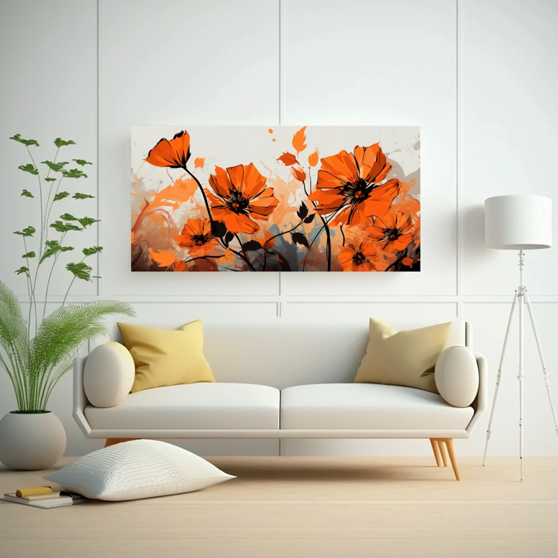 CUADRO INSPIRACIÓN ARTE URBANO NARANJA Y NEGRO, ATMÓSFERA NEONOIR, ESTILO PINTURAS DECOR 100X50CM - 2