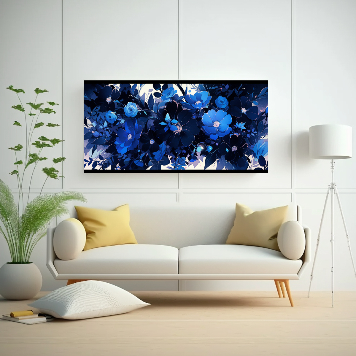 PINTURA DECORATIVA ESTILO NEONOIR CON CONTRASTE DE COLORES NEGRO Y AZUL, ATMÓSFERA CALIDO 100X50CM - 2
