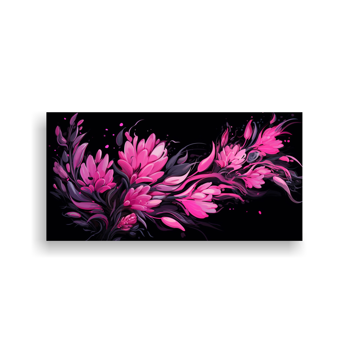 PINTURAS ARTE FORMA ELEGANCIA ROSMARINO HIERBAS EN NEGRO Y ROSA, NEONOIR 140X70CM - 1