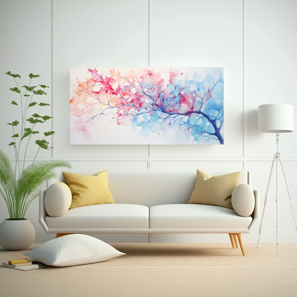 CUADRO ABSTRACTO ESTÉTICA AL ÁRBOL DE HIGUERA EN COLORES ROSA Y AZUL 140X70CM - 2