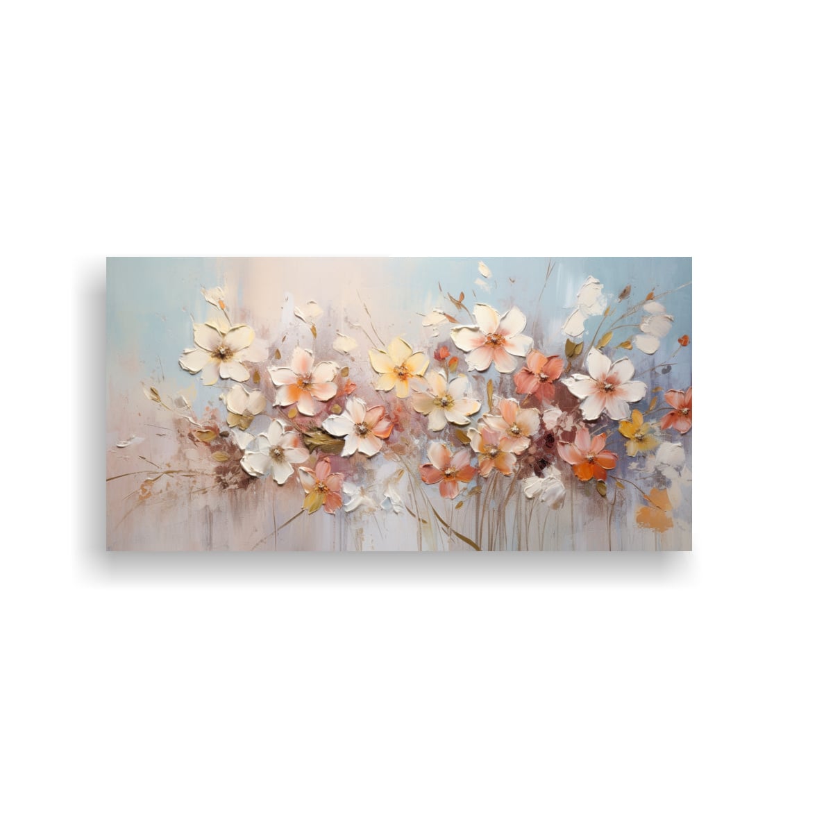 PINTURA EN LIENZO INNOVADORA DE FLORES EN COLORES SUAVES EN EL ESTILO DE ARTE FINAS LINEAS 60X30CM - 1