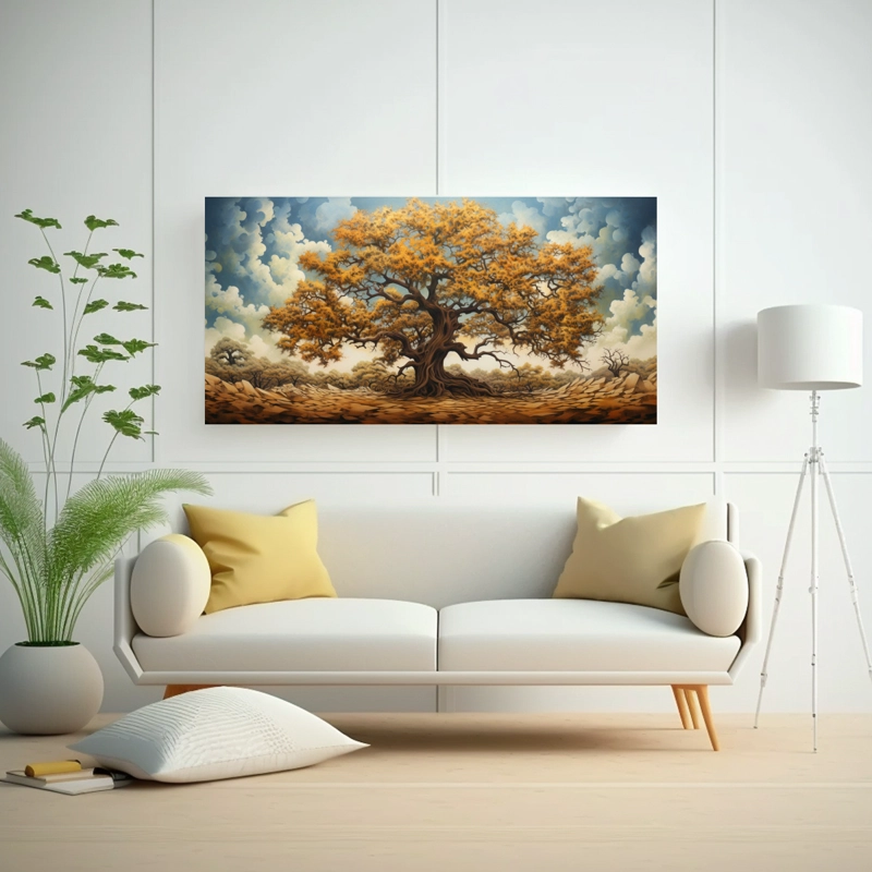 CUADRO LIENZO TELA MAJESTUOSO ÁRBOL DE ROBLE PINTURA ABSTRACTA ESTILO ÓLEO DETALLADO 140X70CM - 2