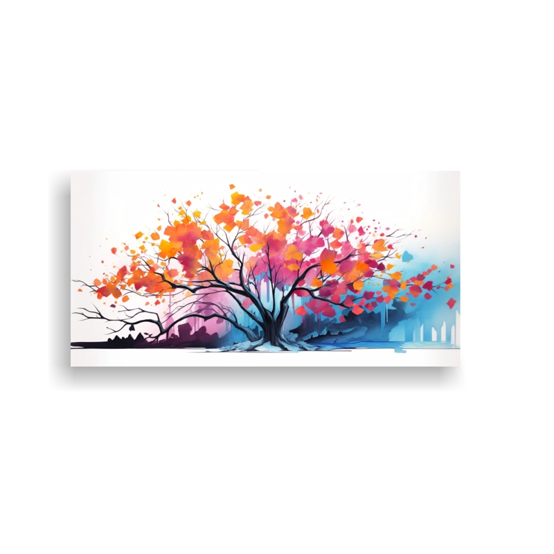 PINTURA DE DECORACIÓN: ÁRBOL ASPEN EN COLORES PASTEL, ESTILO NEONOIR Y NEO POP. 100X50CM - 1