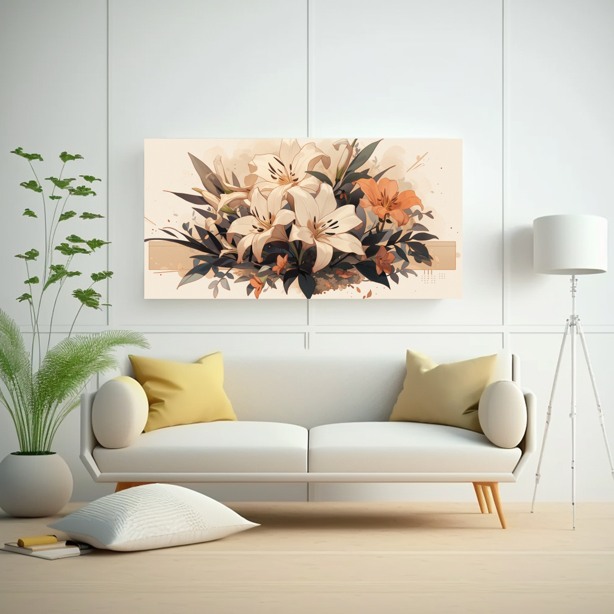 PINTURA DECORATIVA DE LIRIOS EN COLORES SUTILES Y ATMOSFERA NEONOIR 80X40CM - 2