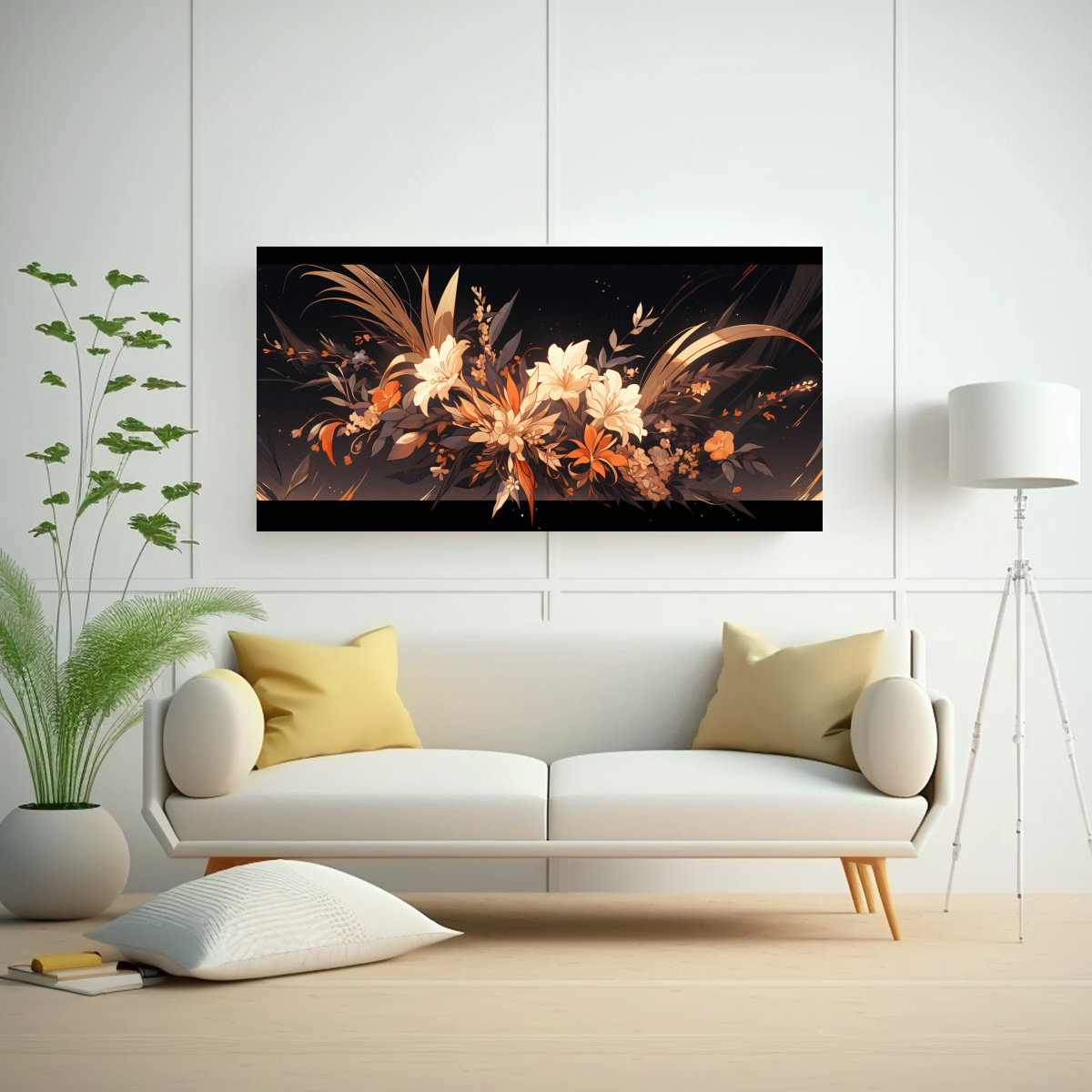 PINTURAS DE ARTE DE PARED EN ESTILO NEONOIR, COLORES NARANJA Y DORADO PARA COMEDOR 140X70CM - 2