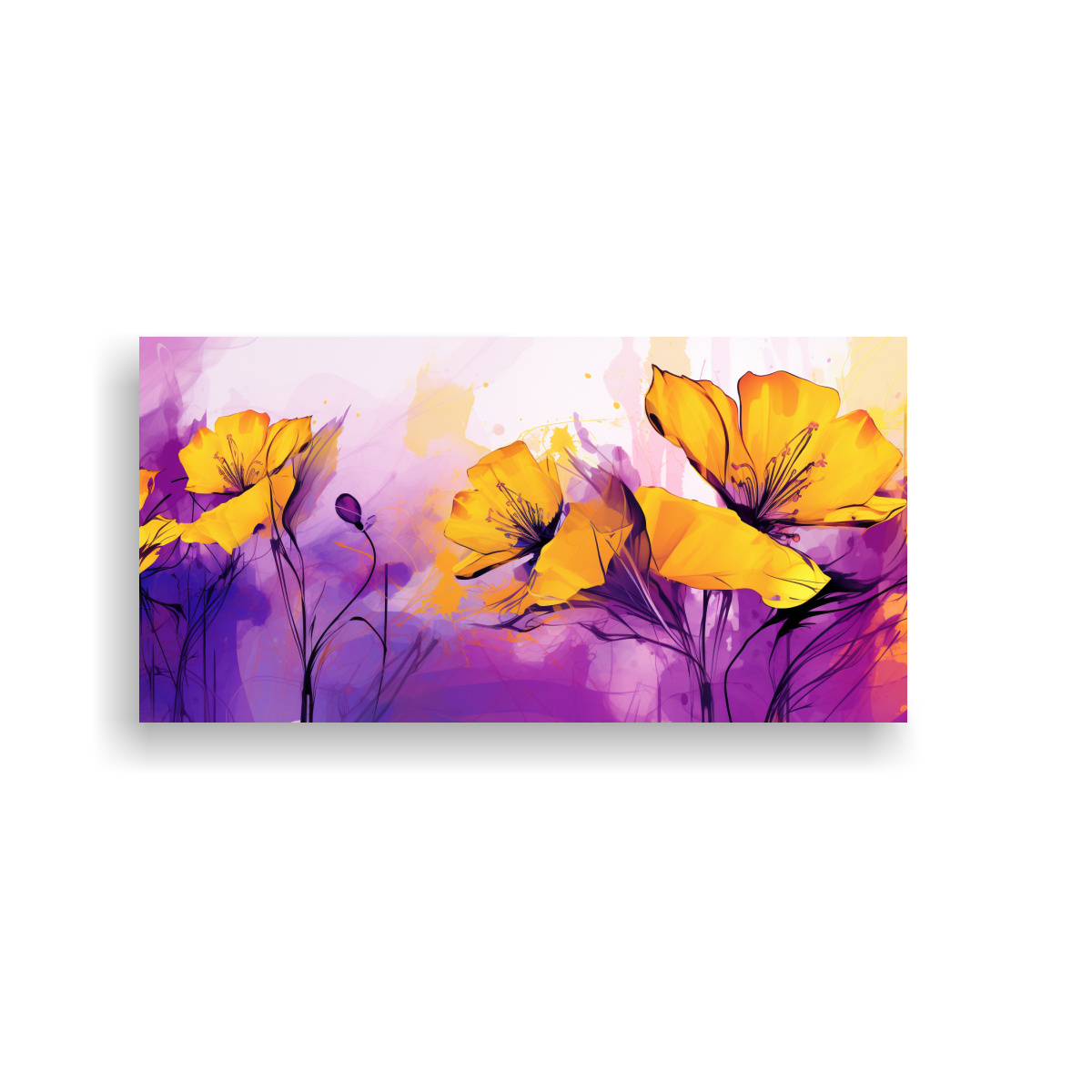 TELA EN BASTIDOR DISEÑO MÁGICO AMARILLO Y MORADO CON ATMOSFERA NEONOIR ESTILO DECORATIVO 140X70CM - 1