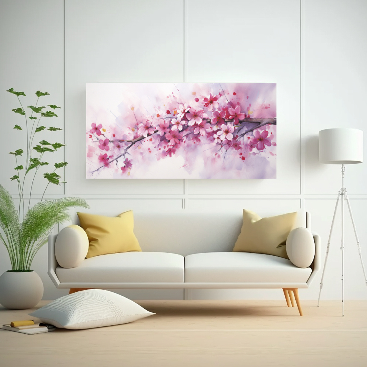 CUADRO ESTILO GALERÍA FLORES DE CEREZO O SAKURA EN COLORES VIBRANTES PINTURA ABSTRACTA 80X40CM - 2