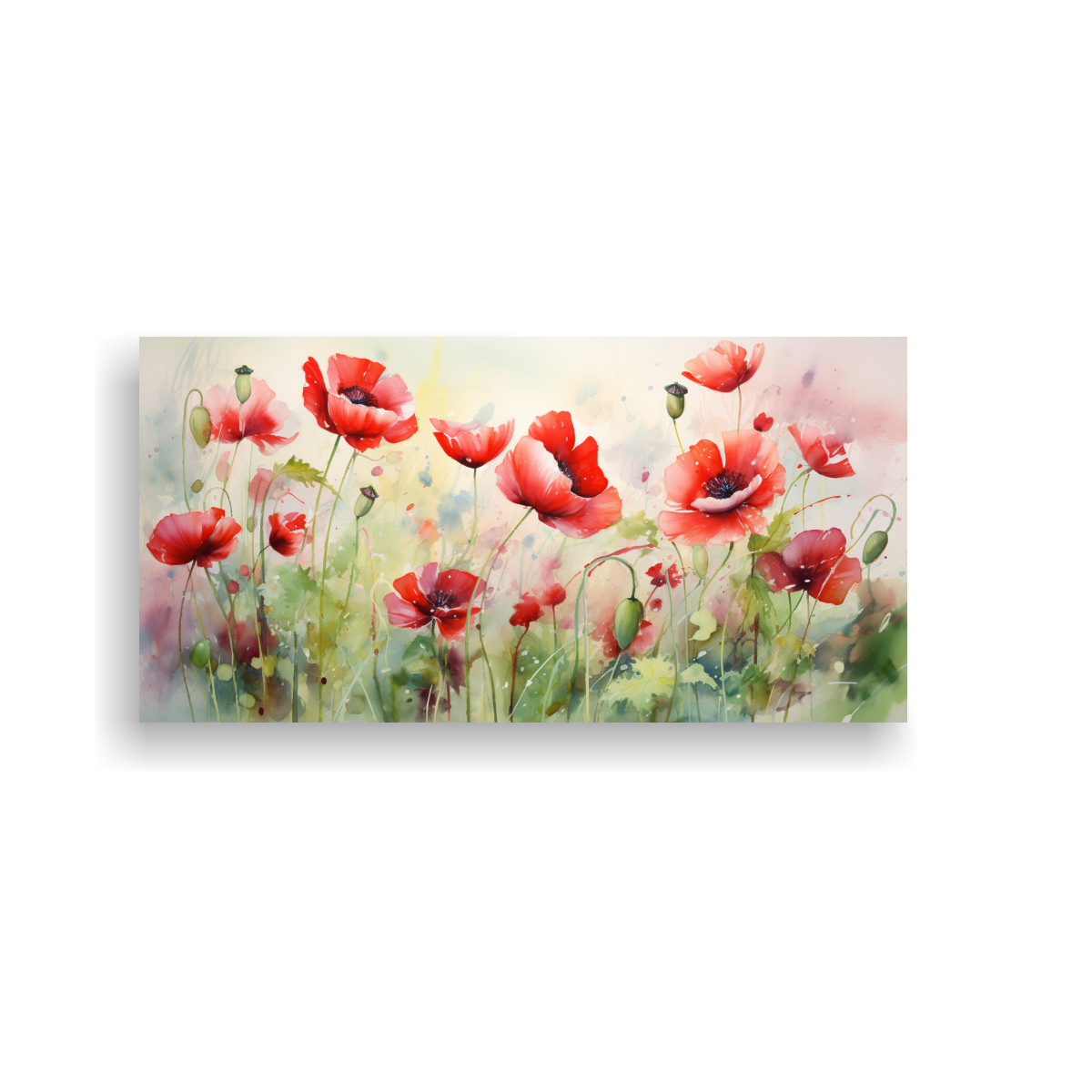 PINTURA ABSTRACTA DE AMAPOLAS EN COLORES VERDE Y ROJO PARA DECORACIÓN 160X80CM - 1