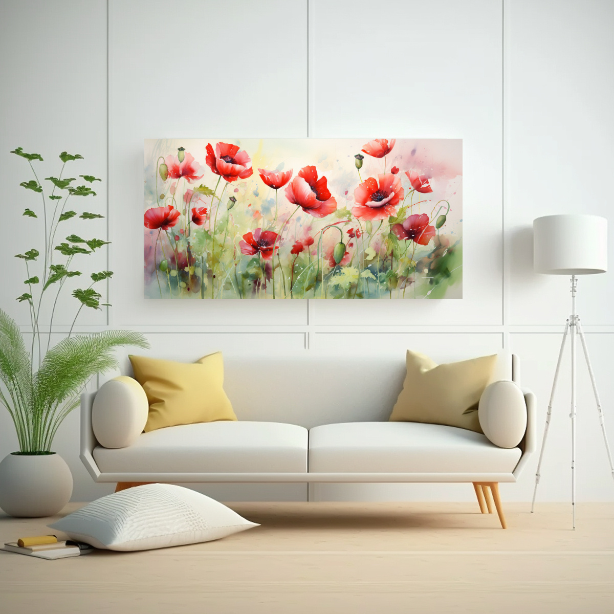 PINTURA ABSTRACTA DE AMAPOLAS EN COLORES VERDE Y ROJO PARA DECORACIÓN 160X80CM - 2