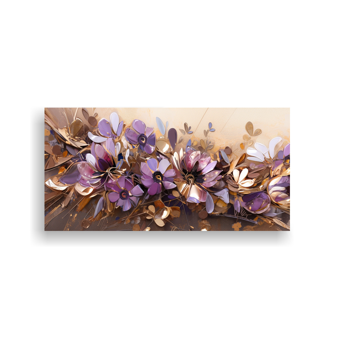CUADRO DE ARTE FLORAL MORADO Y DORADO PARA DECORACIÓN DE PARED 160X80CM - 1