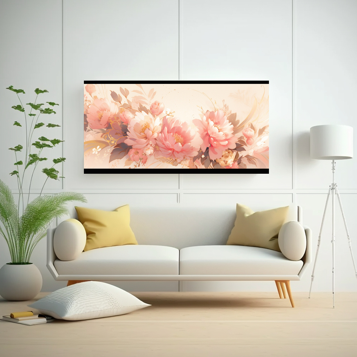 PINTURA DECORATIVA EN ESTILO NEONOIR CON LIENZO MODERNO BRILLANTE EN COLORES ORO Y ROSA 140X70CM - 2