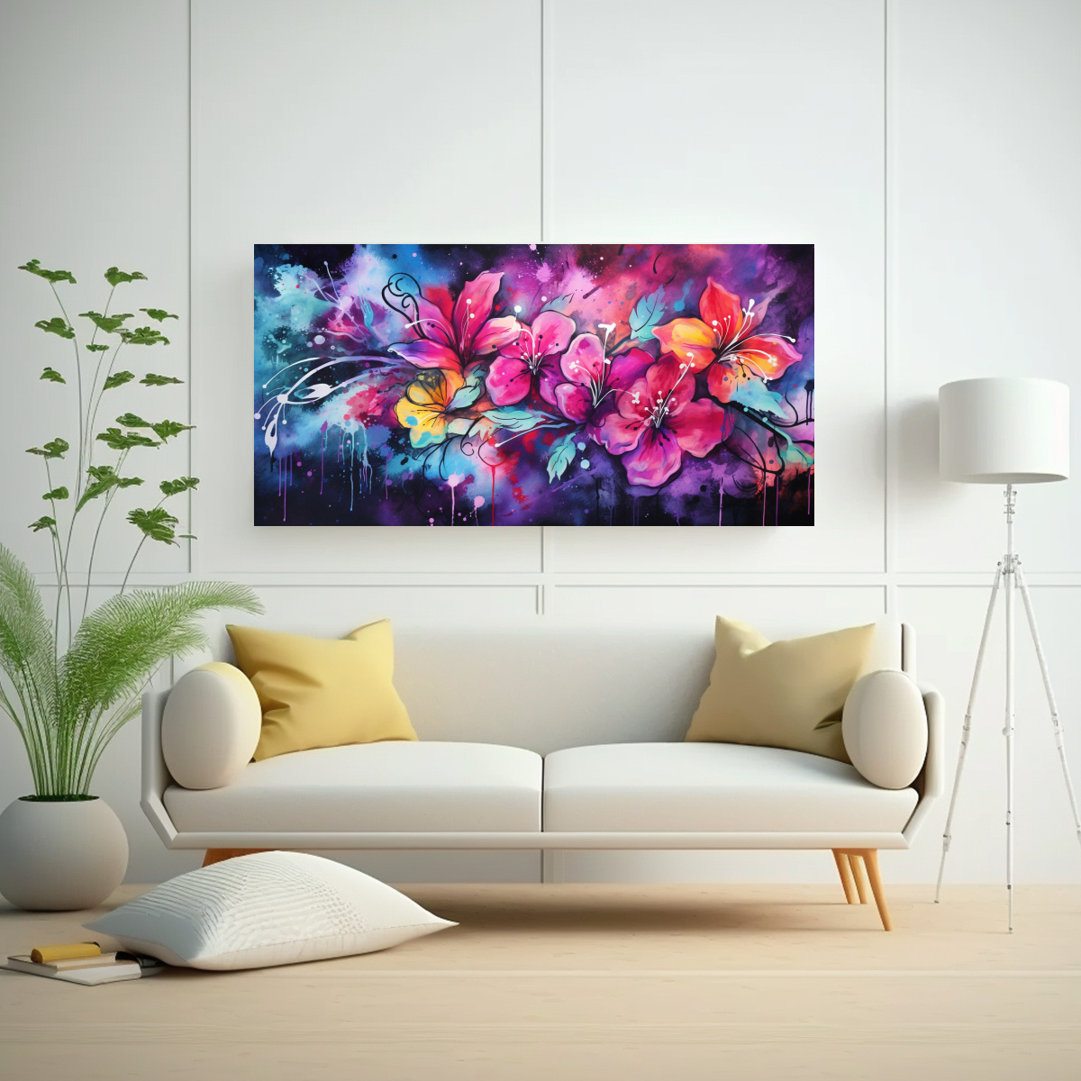 ARTE DE PARED HORIZONTAL VIBRANTES COLORES NEONOIR EN EL ESTILO DE MEDI 140X70CM - 2