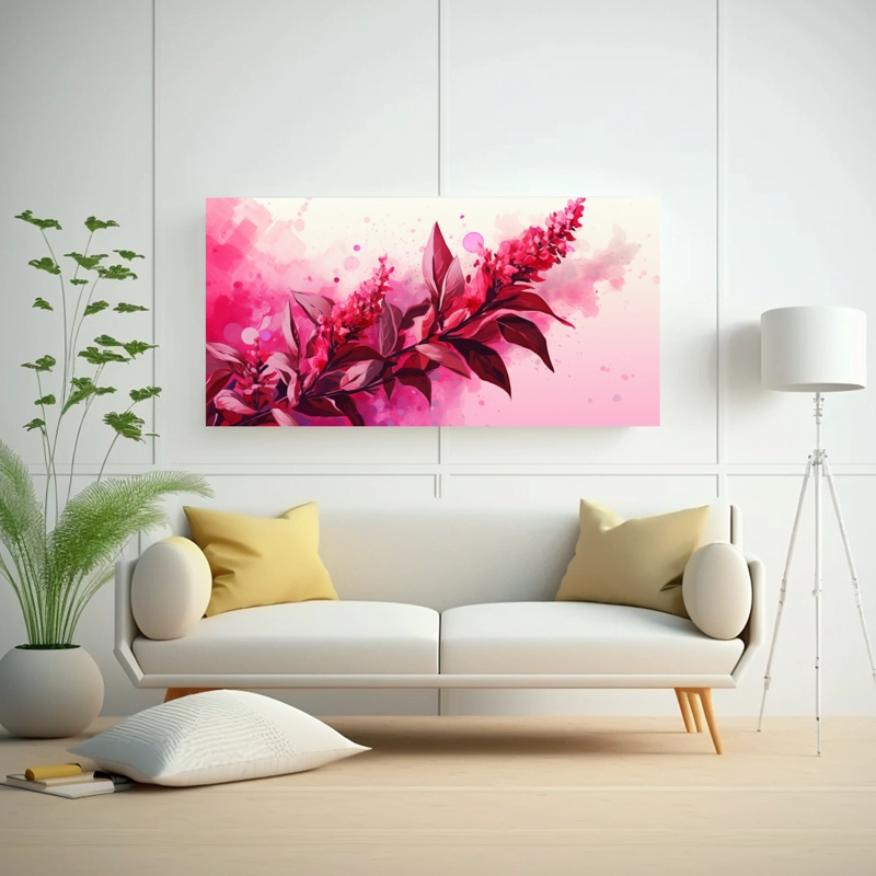 CUADROS DECORATIVOS MODERNOS DE LIENZO EN TONOS ROJO Y ROSA CON GRANOS DE AMARANTO EN UN A 140X70CM - 2
