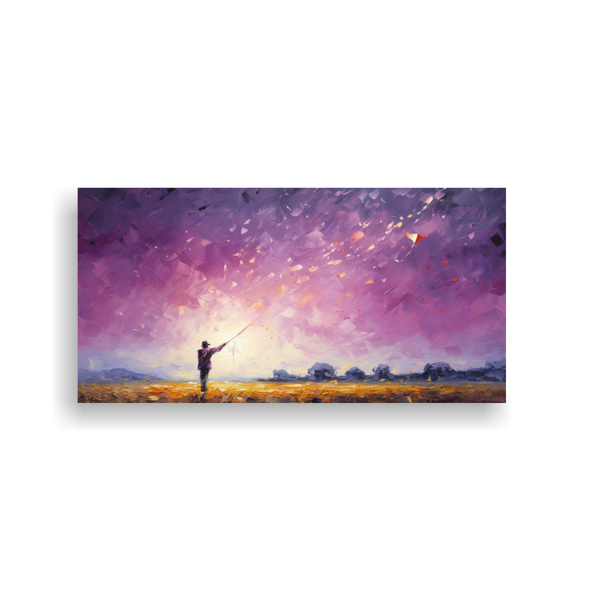 PINTURA DECORATIVA DE ARTE MOVIMIENTO IMPRESIONANTE, NOCHE ESTRELLADA DE UN HOMBRE VOLANDO 60X30CM - 1