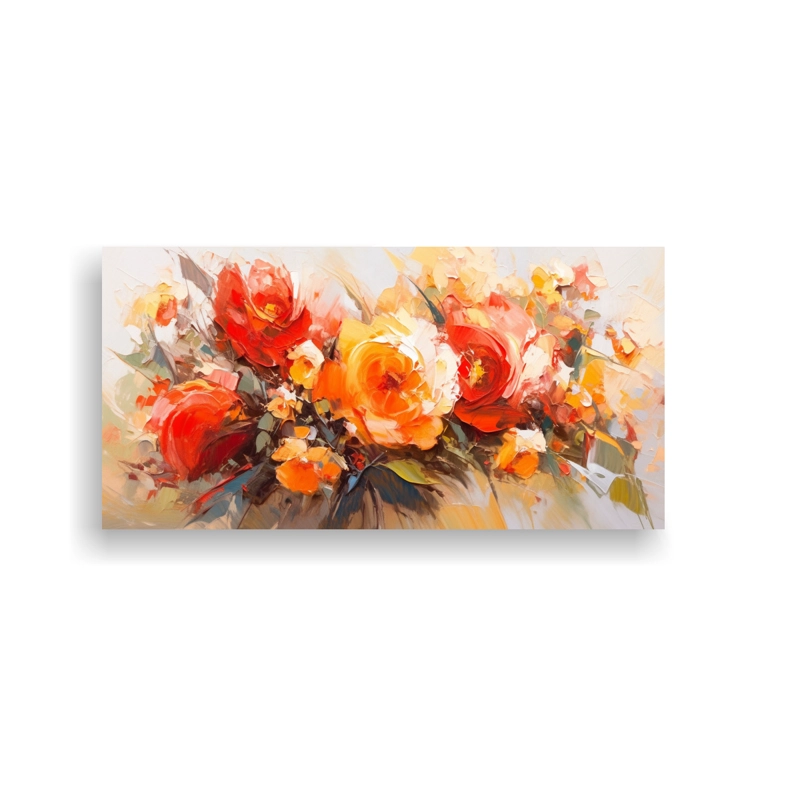 PINTURA ARMONÍA AMARILLO Y ROJO EN LIENZO DE FLORES 60X30CM - 1