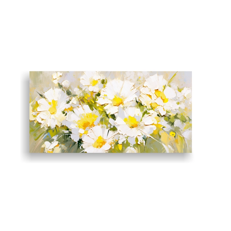 LIENZO DE TELA ACUARELA MODERNO AMARILLO Y BLANCO FLORES EN LIENZO 140X70CM - 1