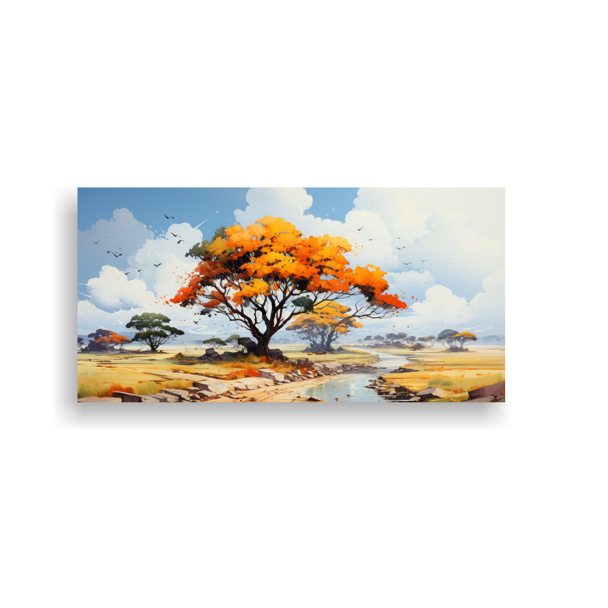 PINTURA ABSTRACTA DE ÁRBOL DE ACACIA EN COLORES ROJO Y NARANJA DE EQUILIBRIO ACUARELA CAN 120X60CM - 1