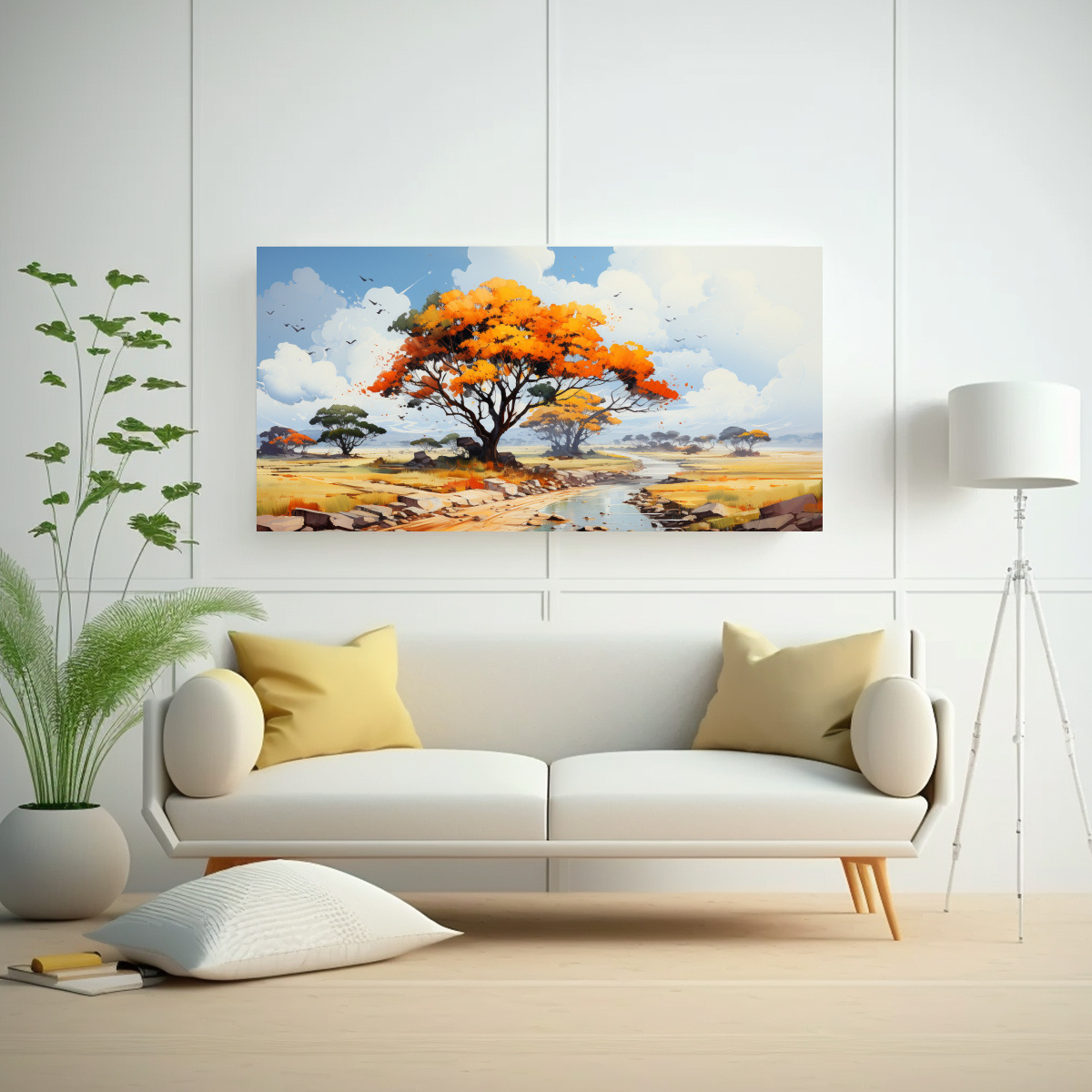 PINTURA ABSTRACTA DE ÁRBOL DE ACACIA EN COLORES ROJO Y NARANJA DE EQUILIBRIO ACUARELA CAN 120X60CM - 2