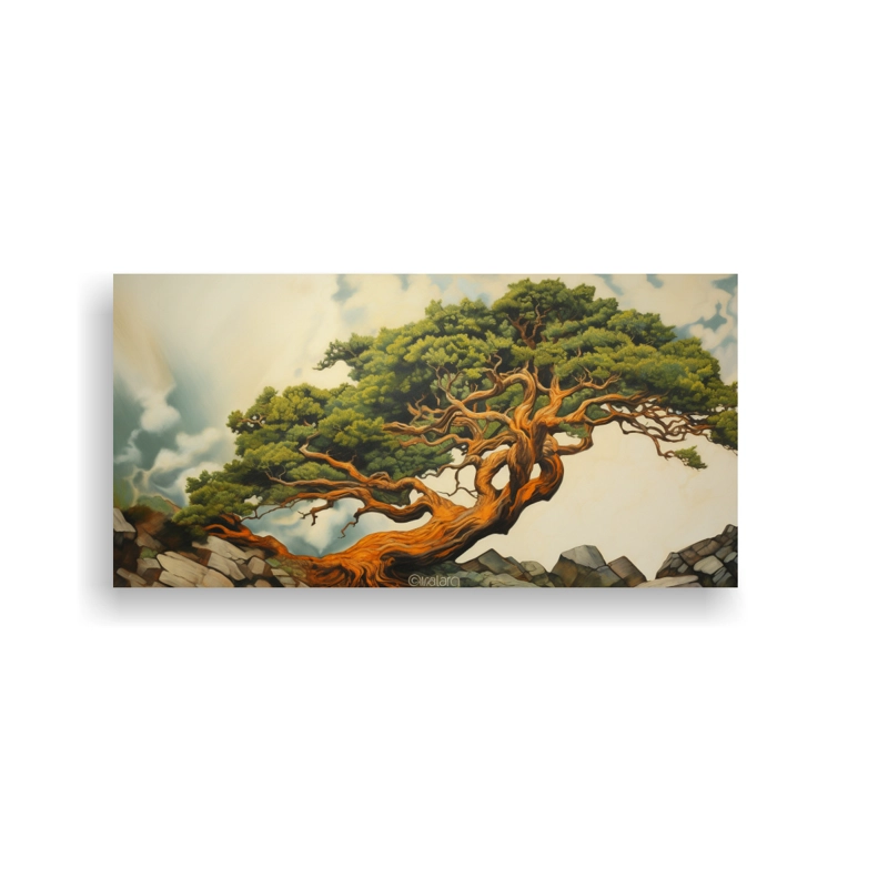 CUADRO HORIZONTAL ÚNICO DE ÁRBOL DE MADROÑO PINTURA ABSTRACTA ESTILO ÓLEO DETALLADO 140X70CM - 1