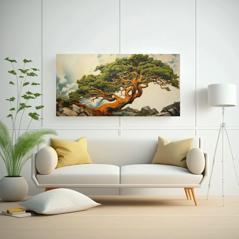 CUADRO HORIZONTAL ÚNICO DE ÁRBOL DE MADROÑO PINTURA ABSTRACTA ESTILO ÓLEO DETALLADO 140X70CM - 2