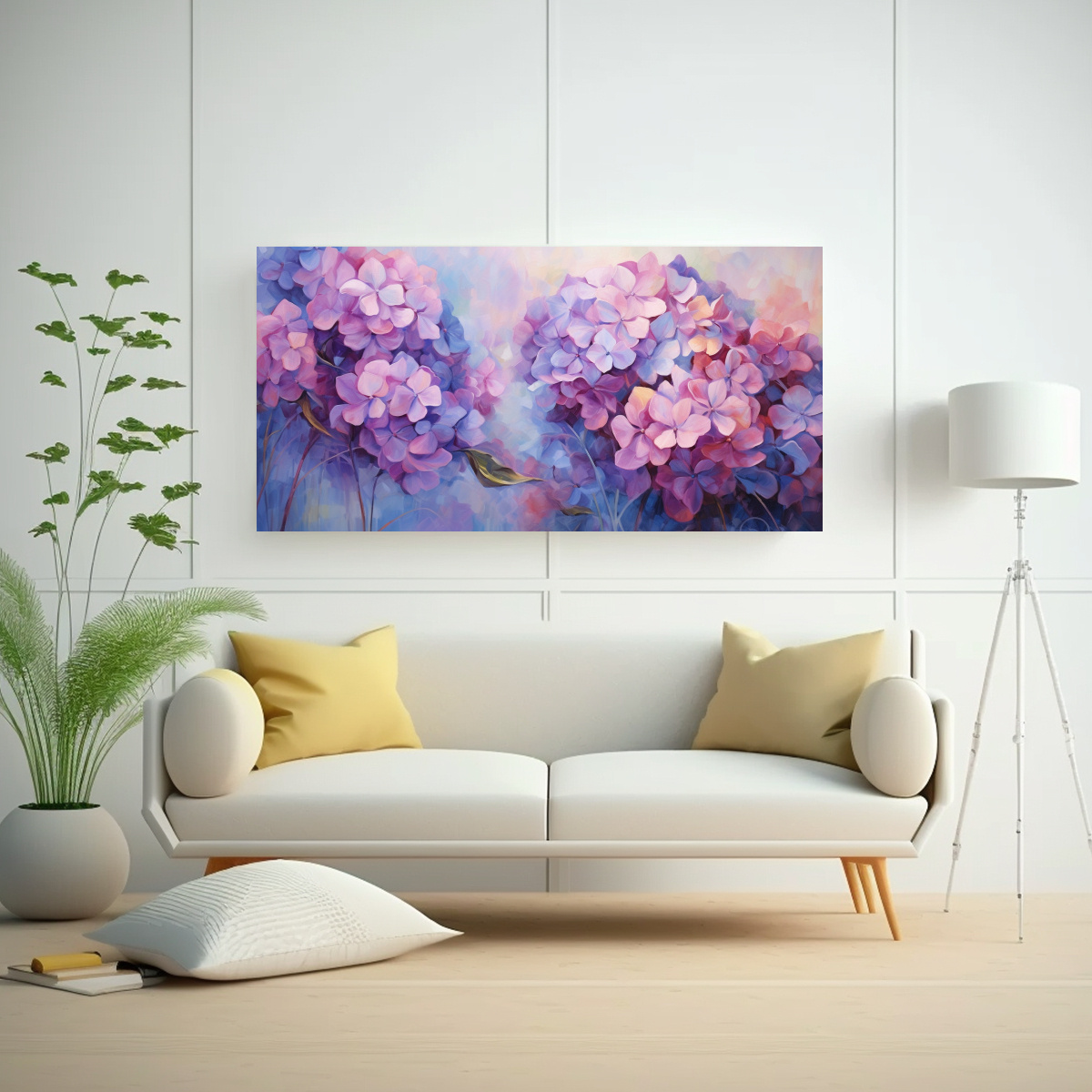 CUADRO ABSTRACTO MINIMALISTA DE HORTENSIAS: ARTE DE PARED INSPIRADOR 120X60CM - 2