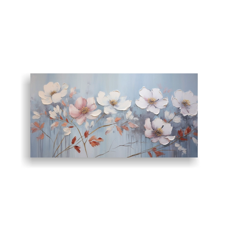 PINTURA DE FLORES EN LIENZO ESTILO ARTE DE PARED CALIDOS SALON 60X30CM - 1
