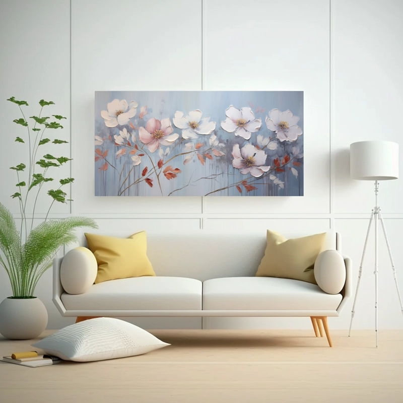 PINTURA DE FLORES EN LIENZO ESTILO ARTE DE PARED CALIDOS SALON 60X30CM - 2