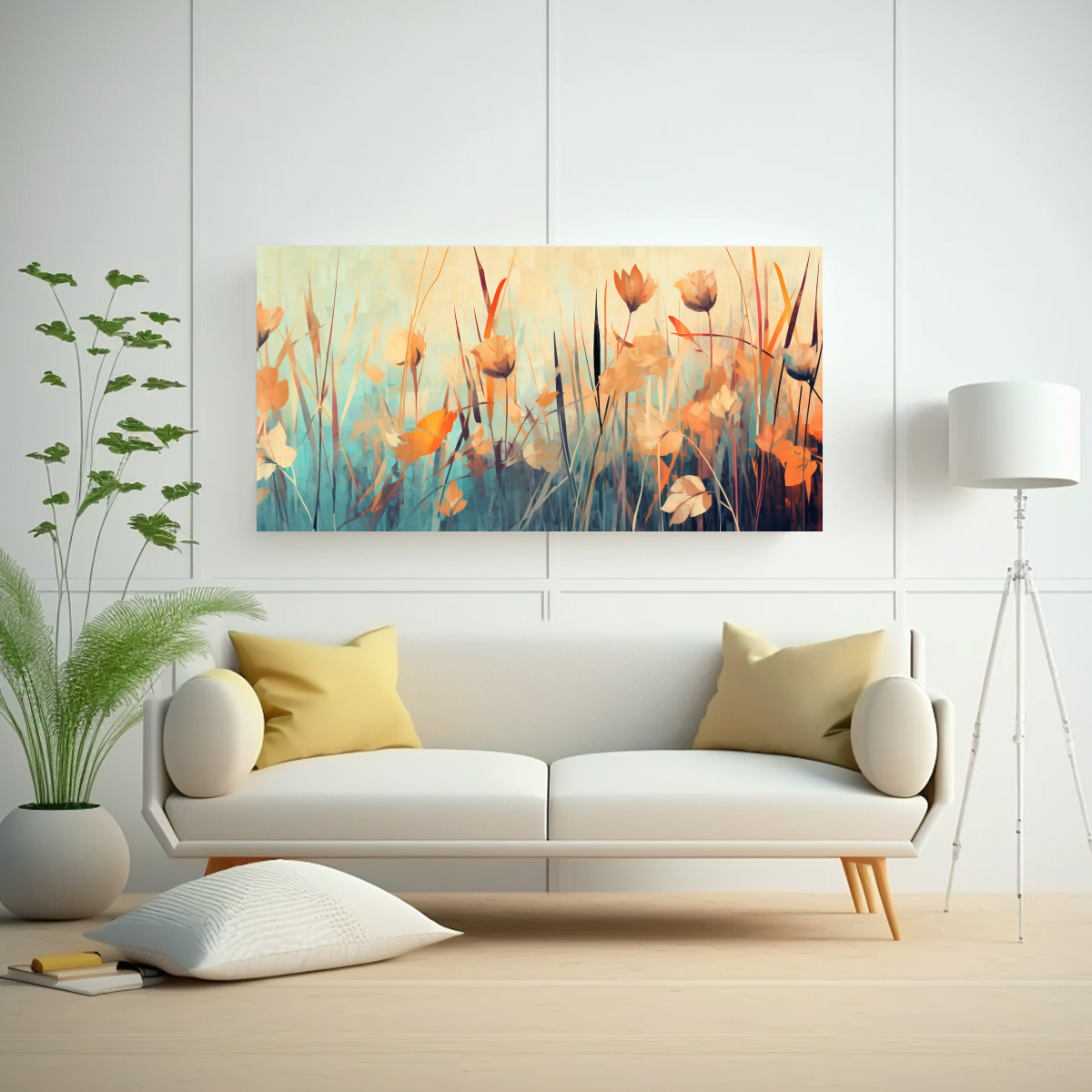 CUADRO DE ARTE MODERNO CULTURAR: HIERBA DE CAÑA EN COLORES APAGADOS. AMBIENTE NEONOIR, ES 160X80CM - 2