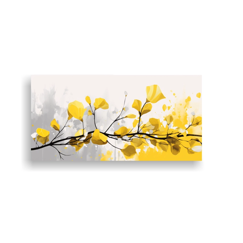 CUADRO IMPRESO ORIGINAL: ÁRBOL POPLAR EN AMARILLO Y BLANCO, ATMÓSFERA NEONOIR 60X30CM - 1