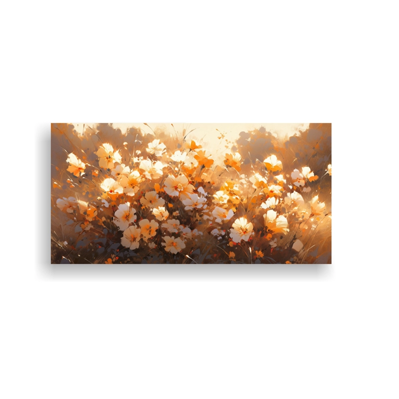 CUADRO IMPRESO VITALIDAD AMARILLO Y DORADO  FLORES EN LIENZO 60X30CM - 1