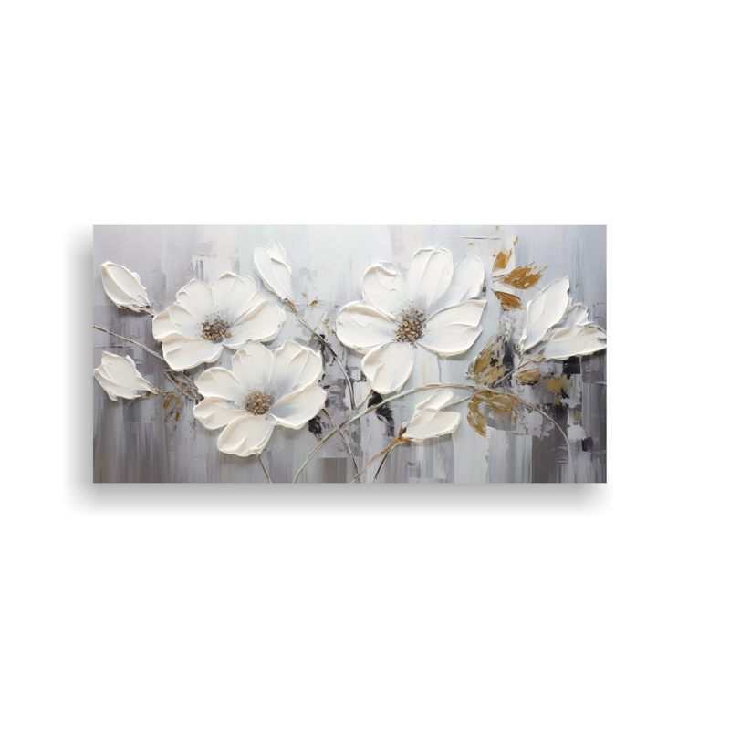CUADRO EN LIENZO DE FLORES PLATEADAS EN ESTILO DECORATIVO 40X20CM - 1