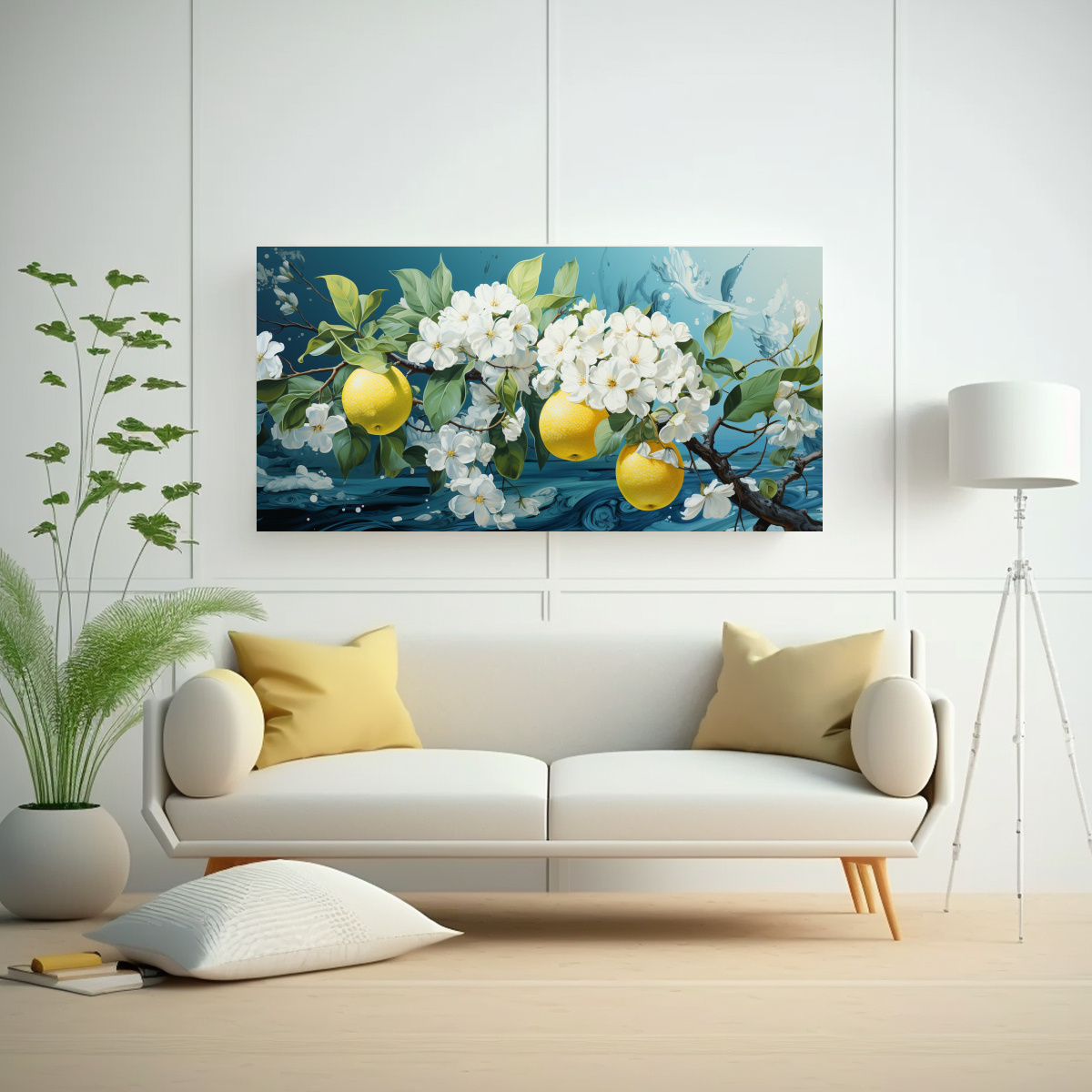 LIENZO TONOS ORIGINALIDAD UN LIMONERO EN COLORES VERDE Y BLANCO ATMOSFERA NEONOIR. 40X20CM - 2
